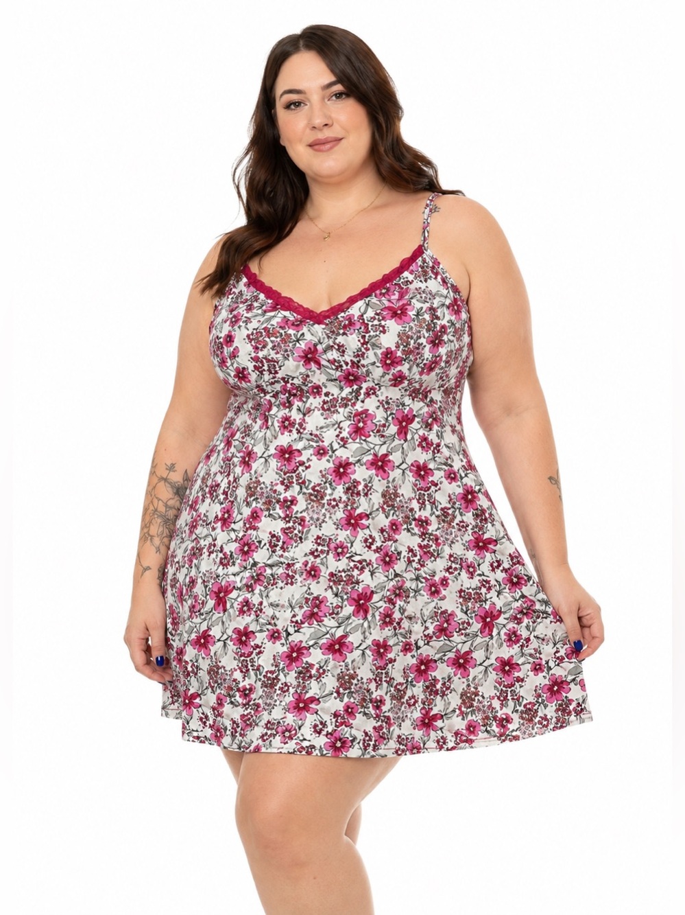 Y2K Adonna Woman Floral Babydoll Slip Dress | Romantic Tie Back Plus 1X